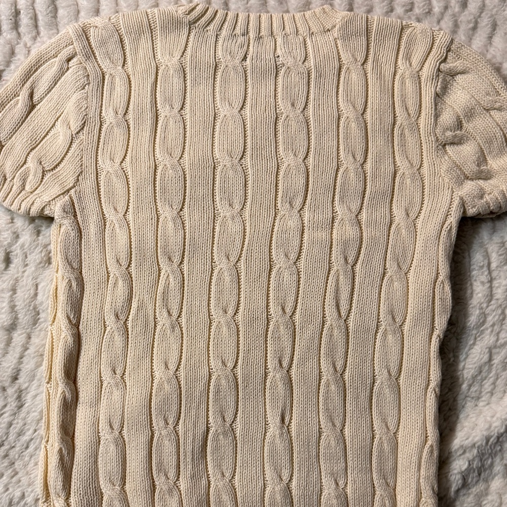 Polo Ralph Lauren Cream Cable Knit Short Sleeve Sweater Heart RL Patch XS - Picture 4 of 7